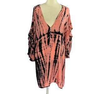 Tiare Hawaii Peach & Black Tie-Dye Print Beach Swim Cover Up One Size OS